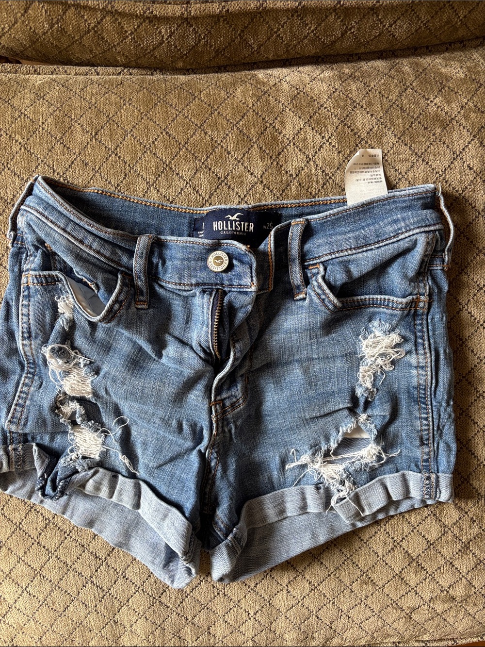 Hollister Women's Ripped Cuffed Denim Shorts - Blue